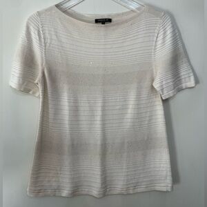 Lafayette 148 New York Silk Blend Short Sleeve Sweater Top Striped Sparkle Sz S